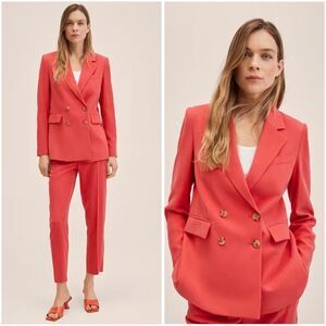 Mango Co-Ord Set Double Breasted Blazer And Pants Strawberry New